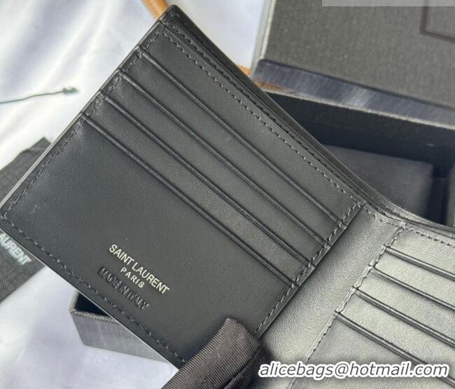Luxury Cheap Saint Laurent Men's Tiny Cassandre Eastwest Wallet in Crocodile Embossed Leather 607727 Black/Silver 2026