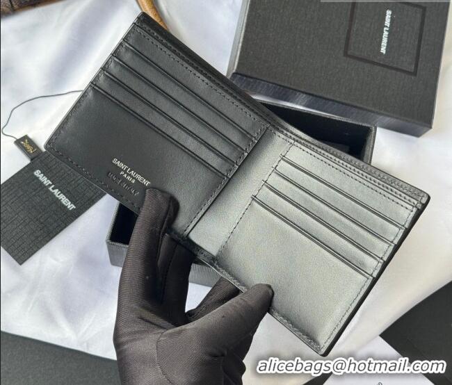 Luxury Cheap Saint Laurent Men's Tiny Cassandre Eastwest Wallet in Crocodile Embossed Leather 607727 Black/Silver 2026