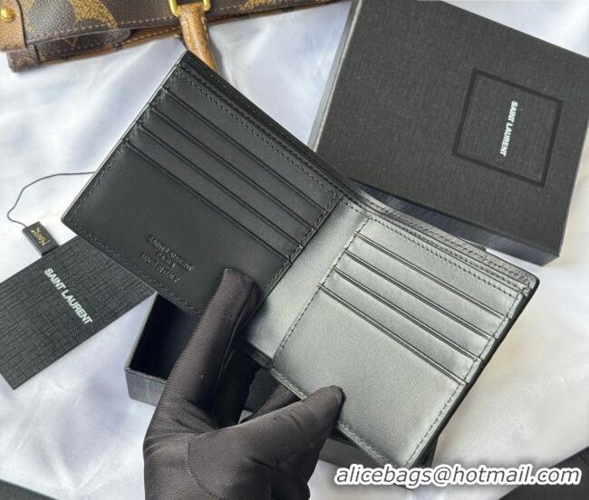 Super Quality Saint Laurent Men's Tiny Cassandre Eastwest Wallet in Crocodile Embossed Leather 607727 All Black 2026