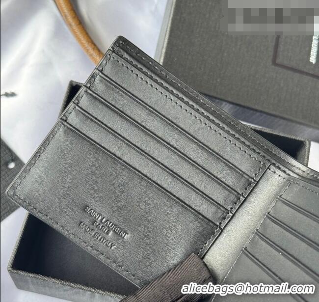Super Quality Saint Laurent Men's Tiny Cassandre Eastwest Wallet in Crocodile Embossed Leather 607727 All Black 2026