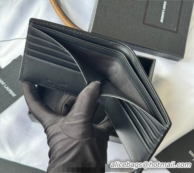 Super Quality Saint Laurent Men's Tiny Cassandre Eastwest Wallet in Crocodile Embossed Leather 607727 All Black 2026