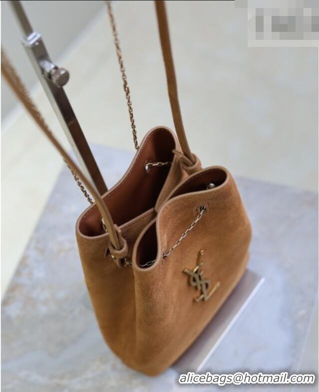 Best Quality Saint Laurent Pochon Bucket Bag in Suede 801070 Caramel 2025
