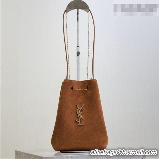 Best Quality Saint Laurent Pochon Bucket Bag in Suede 801070 Caramel 2025