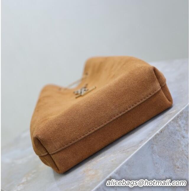 Best Quality Saint Laurent Pochon Bucket Bag in Suede 801070 Caramel 2025
