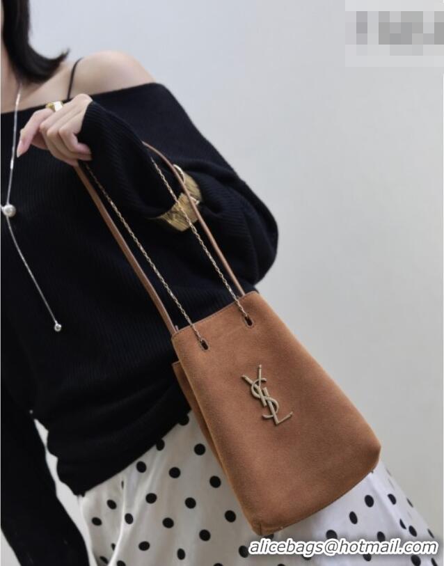 Best Quality Saint Laurent Pochon Bucket Bag in Suede 801070 Caramel 2025