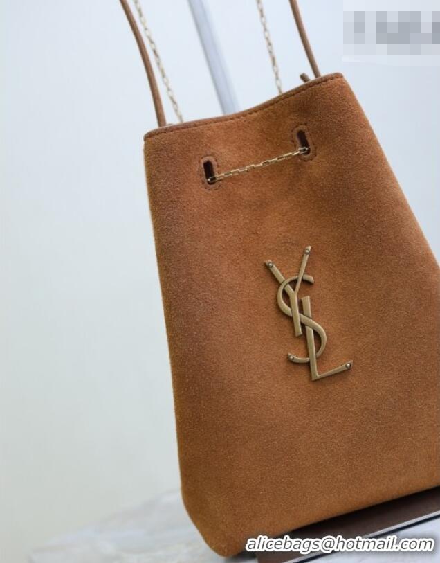 Best Quality Saint Laurent Pochon Bucket Bag in Suede 801070 Caramel 2025