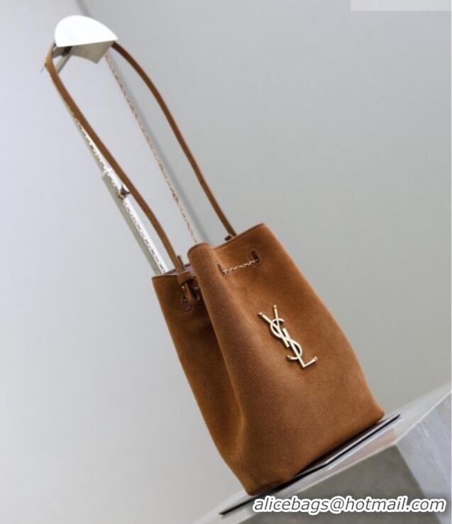 Best Quality Saint Laurent Pochon Bucket Bag in Suede 801070 Caramel 2025