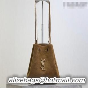 Luxury Cheap Saint Laurent Pochon Bucket Bag in Suede 801070 Brown 2025