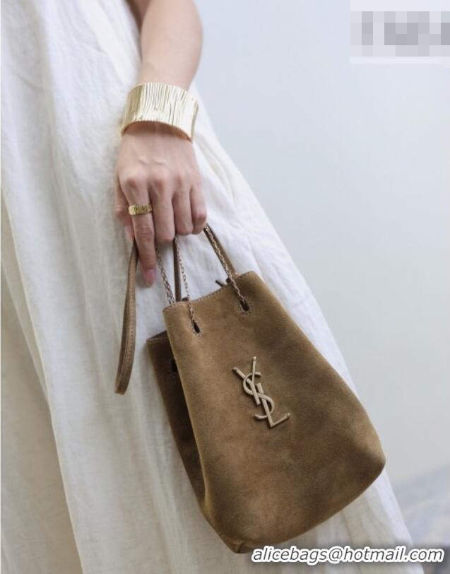Luxury Cheap Saint Laurent Pochon Bucket Bag in Suede 801070 Brown 2025