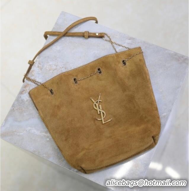 Luxury Cheap Saint Laurent Pochon Bucket Bag in Suede 801070 Brown 2025