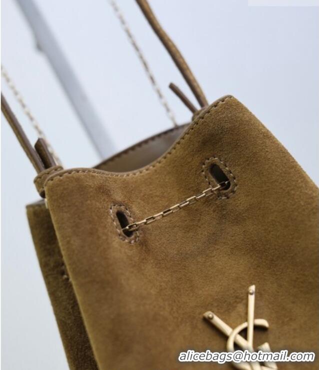 Luxury Cheap Saint Laurent Pochon Bucket Bag in Suede 801070 Brown 2025