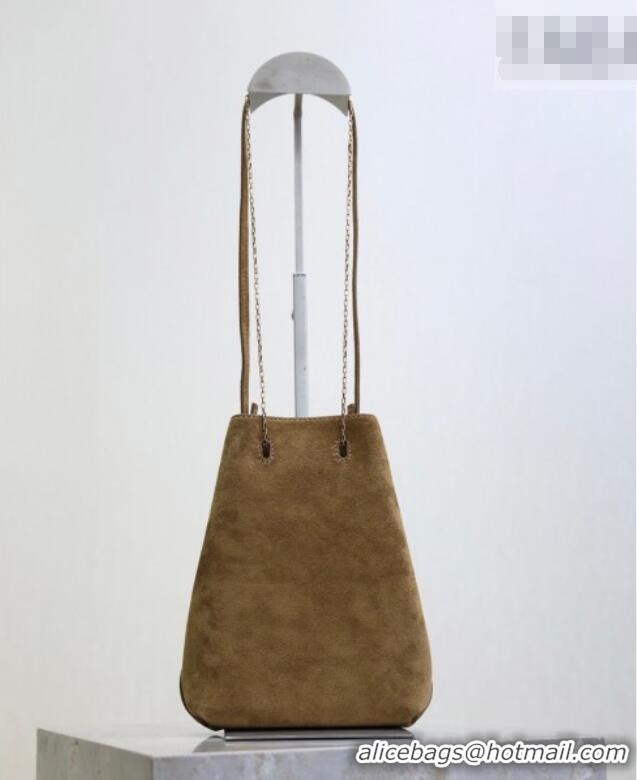 Luxury Cheap Saint Laurent Pochon Bucket Bag in Suede 801070 Brown 2025