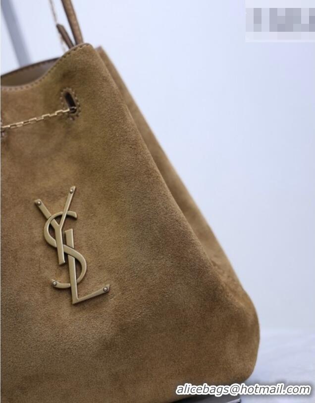 Luxury Cheap Saint Laurent Pochon Bucket Bag in Suede 801070 Brown 2025