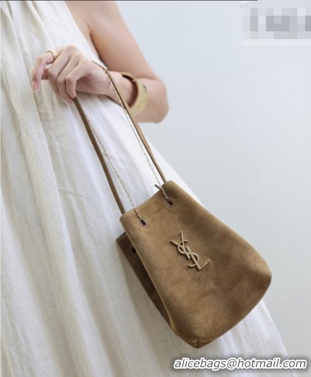 Luxury Cheap Saint Laurent Pochon Bucket Bag in Suede 801070 Brown 2025