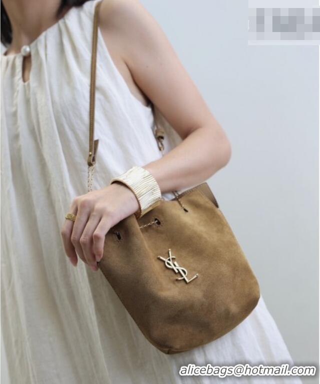 Luxury Cheap Saint Laurent Pochon Bucket Bag in Suede 801070 Brown 2025