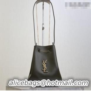 Top Grade Saint Laurent Pochon Bucket Bag in Lambskin Leather 801070 Green 2025