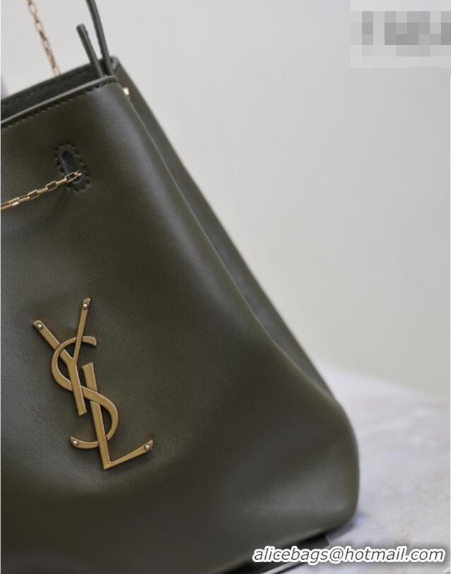 Top Grade Saint Laurent Pochon Bucket Bag in Lambskin Leather 801070 Green 2025