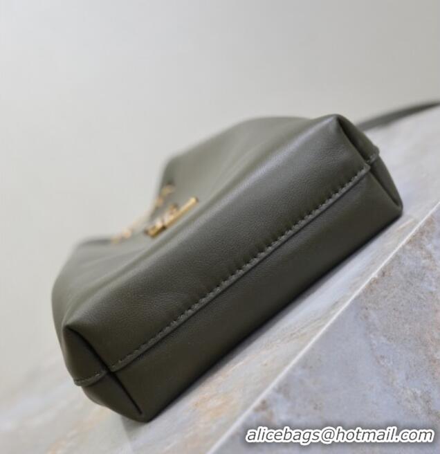 Top Grade Saint Laurent Pochon Bucket Bag in Lambskin Leather 801070 Green 2025