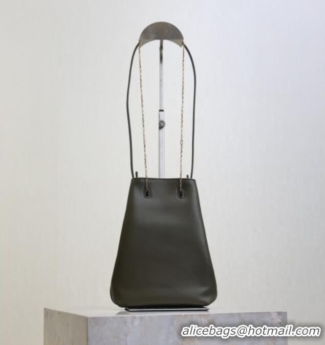 Top Grade Saint Laurent Pochon Bucket Bag in Lambskin Leather 801070 Green 2025