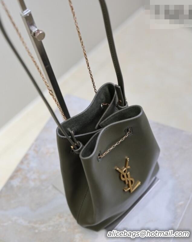 Top Grade Saint Laurent Pochon Bucket Bag in Lambskin Leather 801070 Green 2025