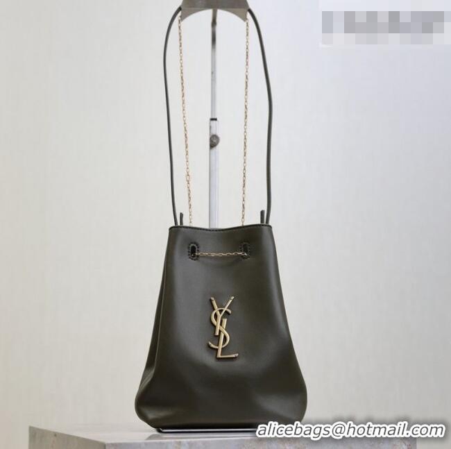 Top Grade Saint Laurent Pochon Bucket Bag in Lambskin Leather 801070 Green 2025