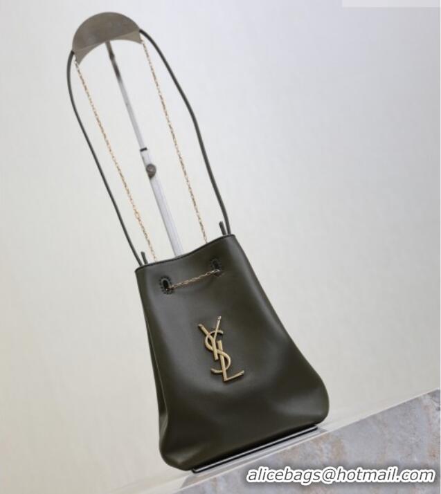 Top Grade Saint Laurent Pochon Bucket Bag in Lambskin Leather 801070 Green 2025