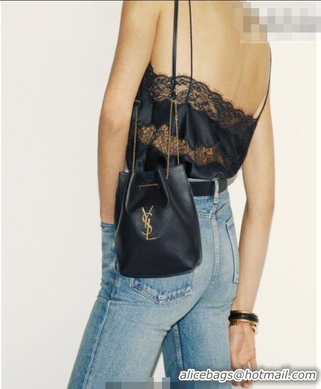 Best Price Saint Laurent Pochon Bucket Bag in Lambskin Leather 801070 Black 2025