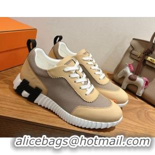 Stylish Hermes Bouncing Sneakers in Fabric and Leather Beige Yellow 1222039