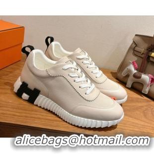 Perfect Hermes Bouncing Sneakers in Fabric and Leather Pale Grey 1222040