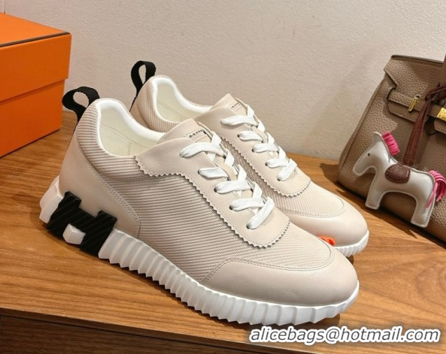 Perfect Hermes Bouncing Sneakers in Fabric and Leather Pale Grey 1222040