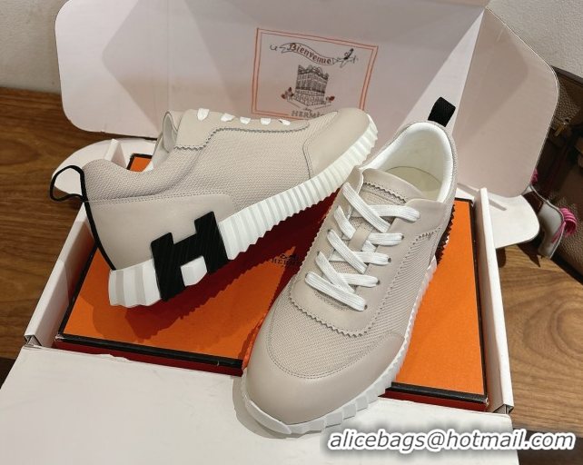 Perfect Hermes Bouncing Sneakers in Fabric and Leather Pale Grey 1222040