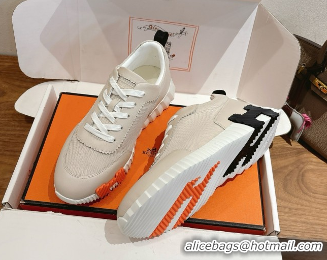 Perfect Hermes Bouncing Sneakers in Fabric and Leather Pale Grey 1222040