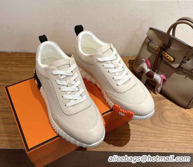 Perfect Hermes Bouncing Sneakers in Fabric and Leather Pale Grey 1222040