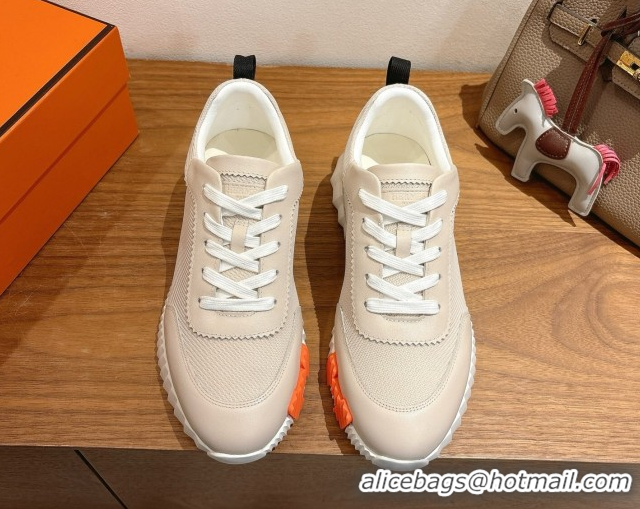 Perfect Hermes Bouncing Sneakers in Fabric and Leather Pale Grey 1222040