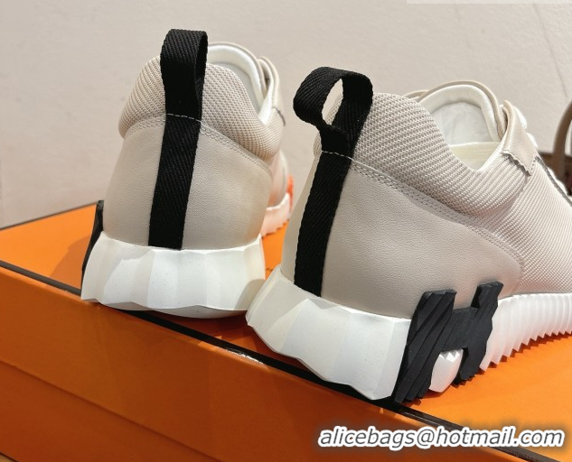 Perfect Hermes Bouncing Sneakers in Fabric and Leather Pale Grey 1222040