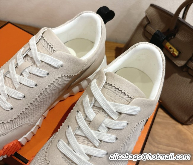 Perfect Hermes Bouncing Sneakers in Fabric and Leather Pale Grey 1222040