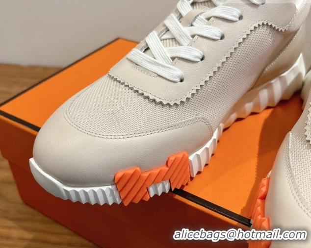 Perfect Hermes Bouncing Sneakers in Fabric and Leather Pale Grey 1222040