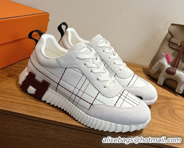 Sophisticated Hermes Bouncing Sneakers in Embroidered Leather and Suede White 1222041 2026