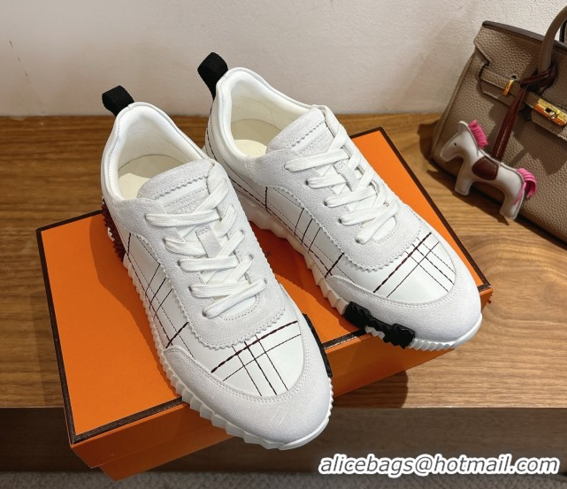Sophisticated Hermes Bouncing Sneakers in Embroidered Leather and Suede White 1222041 2026