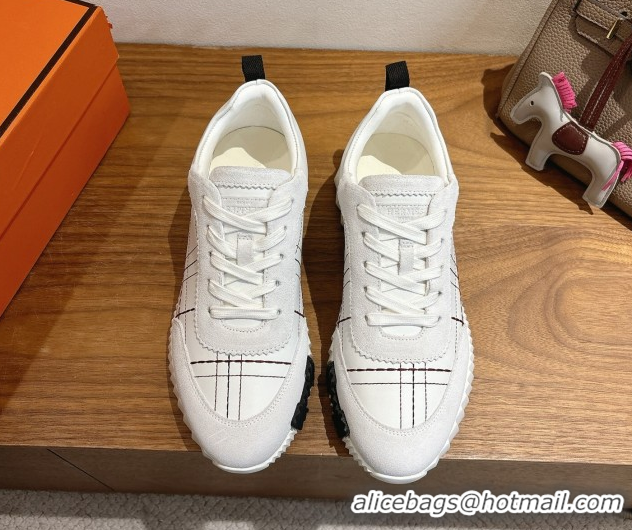 Sophisticated Hermes Bouncing Sneakers in Embroidered Leather and Suede White 1222041 2026