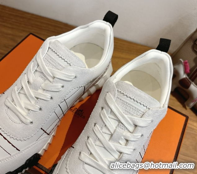 Sophisticated Hermes Bouncing Sneakers in Embroidered Leather and Suede White 1222041 2026