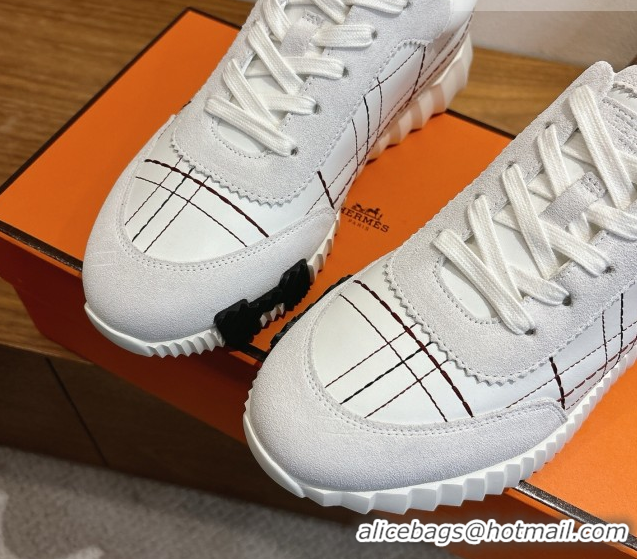 Sophisticated Hermes Bouncing Sneakers in Embroidered Leather and Suede White 1222041 2026