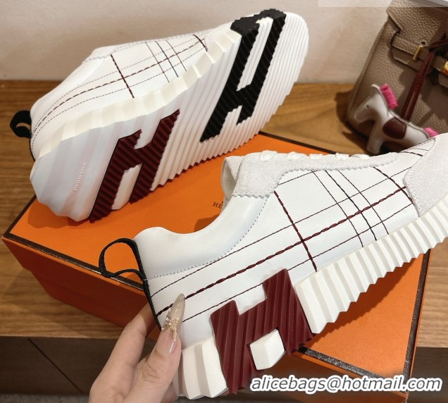 Sophisticated Hermes Bouncing Sneakers in Embroidered Leather and Suede White 1222041 2026