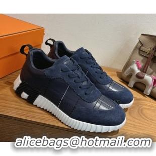 Best Grade Hermes Bouncing Sneakers in Embroidered Leather and Suede Dark Blue 1222042 2026