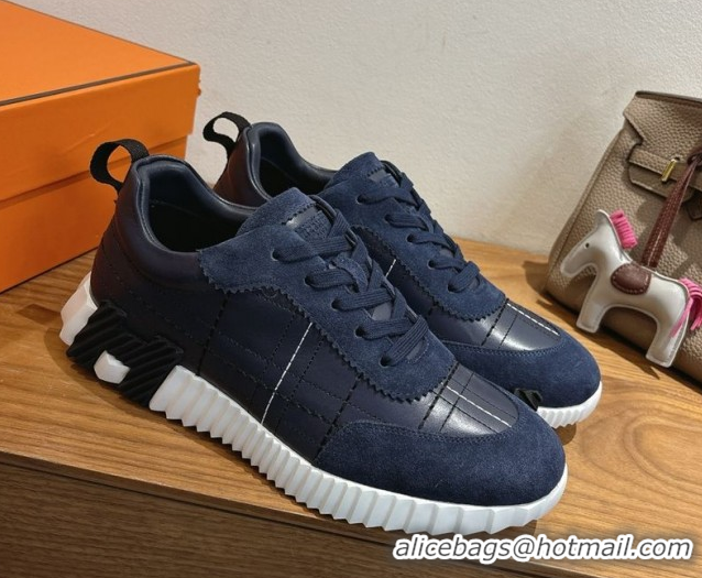 Best Grade Hermes Bouncing Sneakers in Embroidered Leather and Suede Dark Blue 1222042 2026