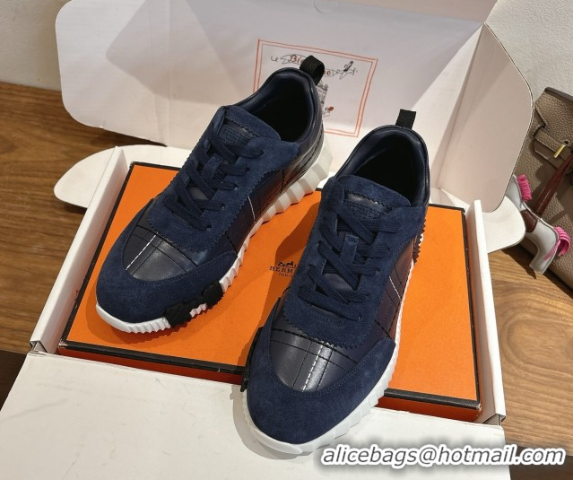 Best Grade Hermes Bouncing Sneakers in Embroidered Leather and Suede Dark Blue 1222042 2026