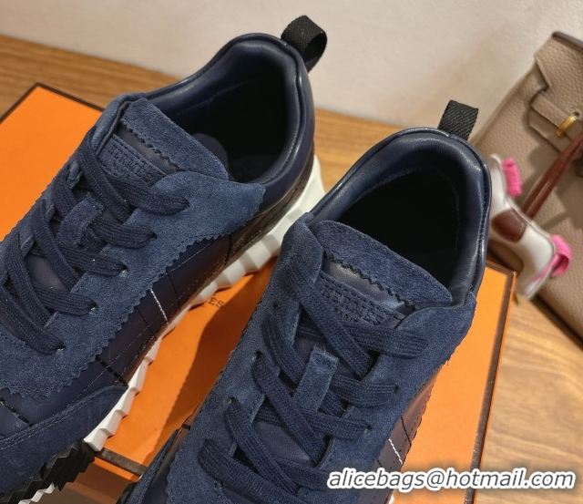 Best Grade Hermes Bouncing Sneakers in Embroidered Leather and Suede Dark Blue 1222042 2026