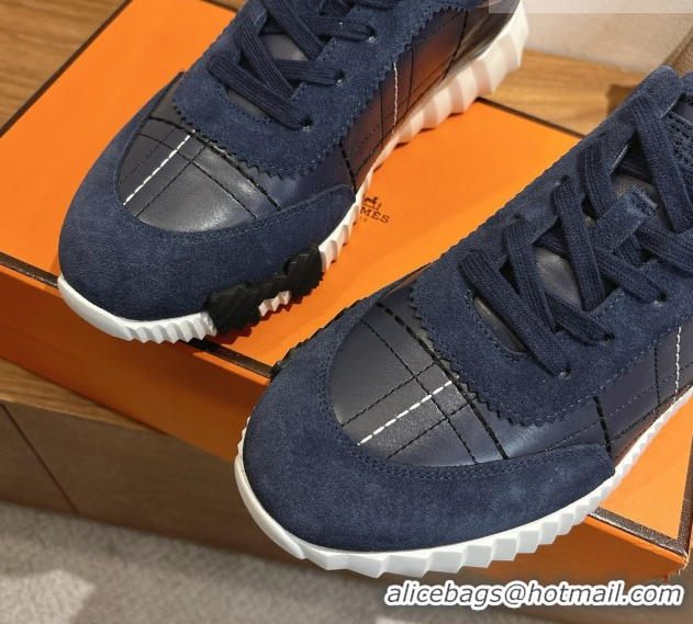Best Grade Hermes Bouncing Sneakers in Embroidered Leather and Suede Dark Blue 1222042 2026