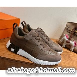 Sumptuous Hermes Bouncing Sneakers in Embroidered Leather and Suede Dark Brown 1222043 2026