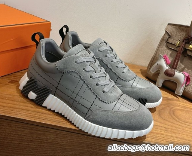 Purchase Hermes Bouncing Sneakers in Embroidered Leather and Suede Grey 1222045 2026